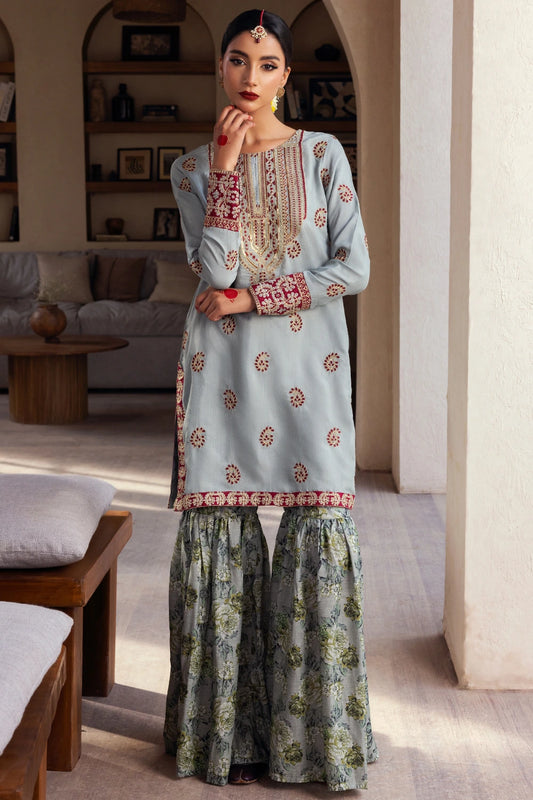 Zebunissa - 2 Piece - Raw Silk(Shirt/Garara) - Stitched - Ghonche Official