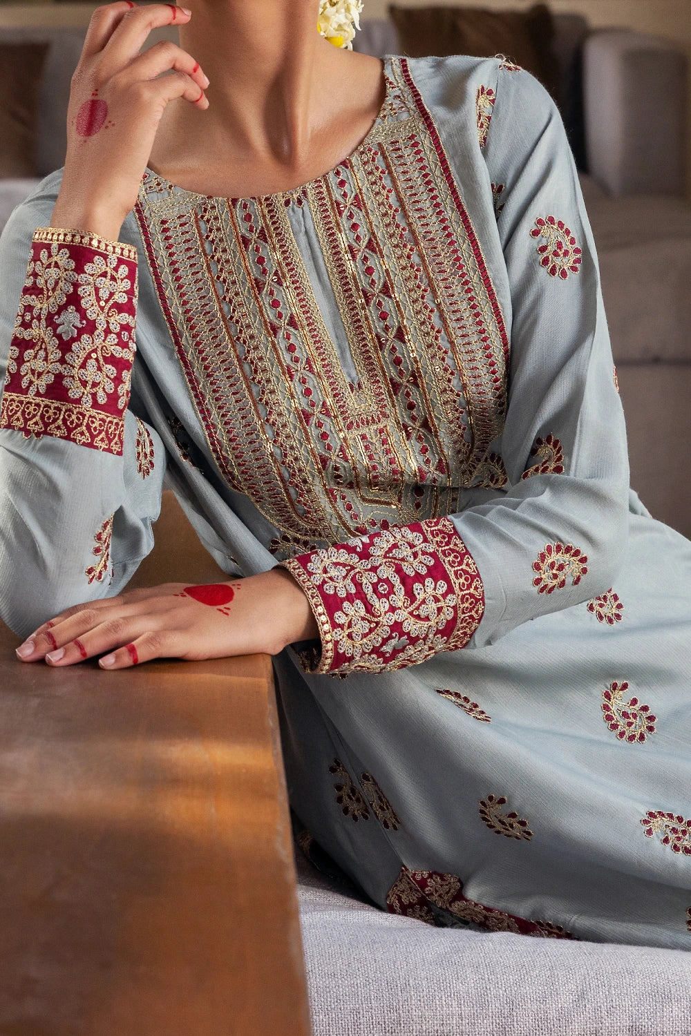 Zebunissa - 2 Piece - Raw Silk(Shirt/Garara) - Stitched - Ghonche Official